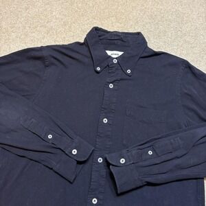 Buck Mason Shirt Mens Medium Black Solid Button Down Long Sleeve Cotton Twill